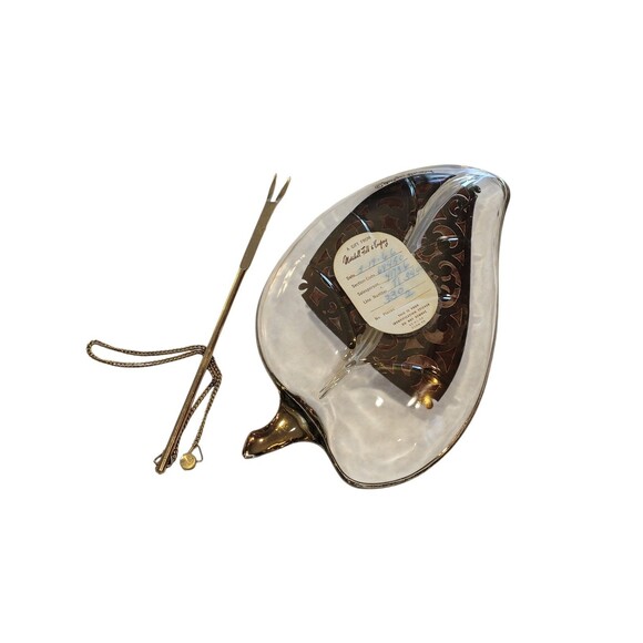 1966 Georges Briard Pickle Olive Leaf Shaped Serving Dish with Fork Glass Gold - Picture 5 of 10